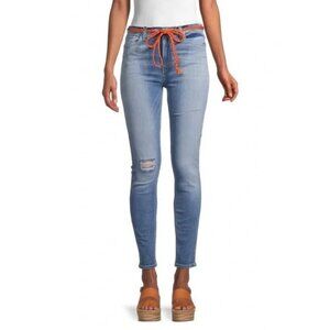 🆕 HUDSON JEANS RARE Barbara Blue Denim DESTROYED Ankle SKINNY Tie-Belt SIZE 29